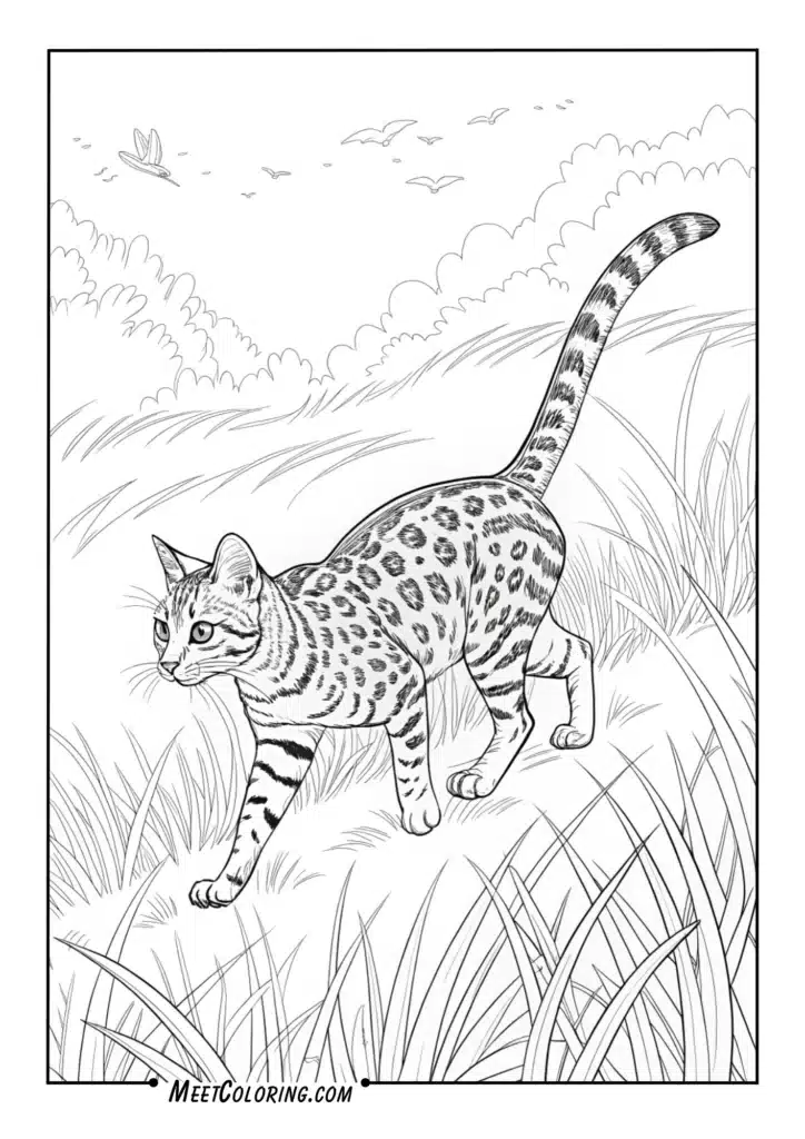 Bengal Walking in Grass