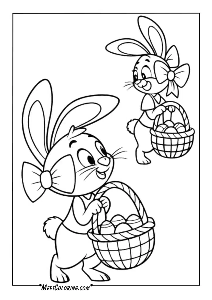 Bunnies with baskets and bows