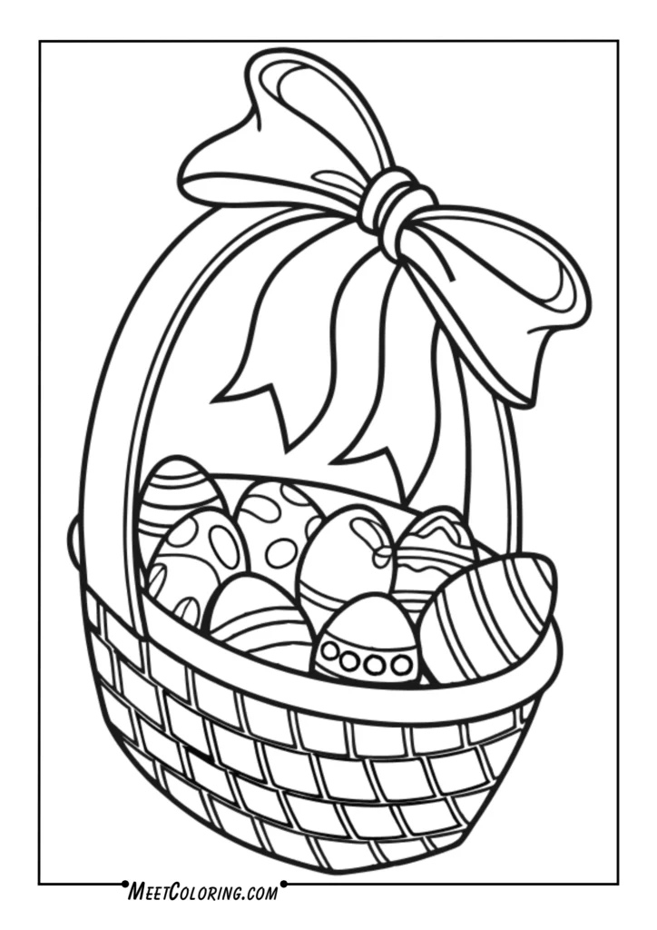 Candy-filled baskets tied with ribbons