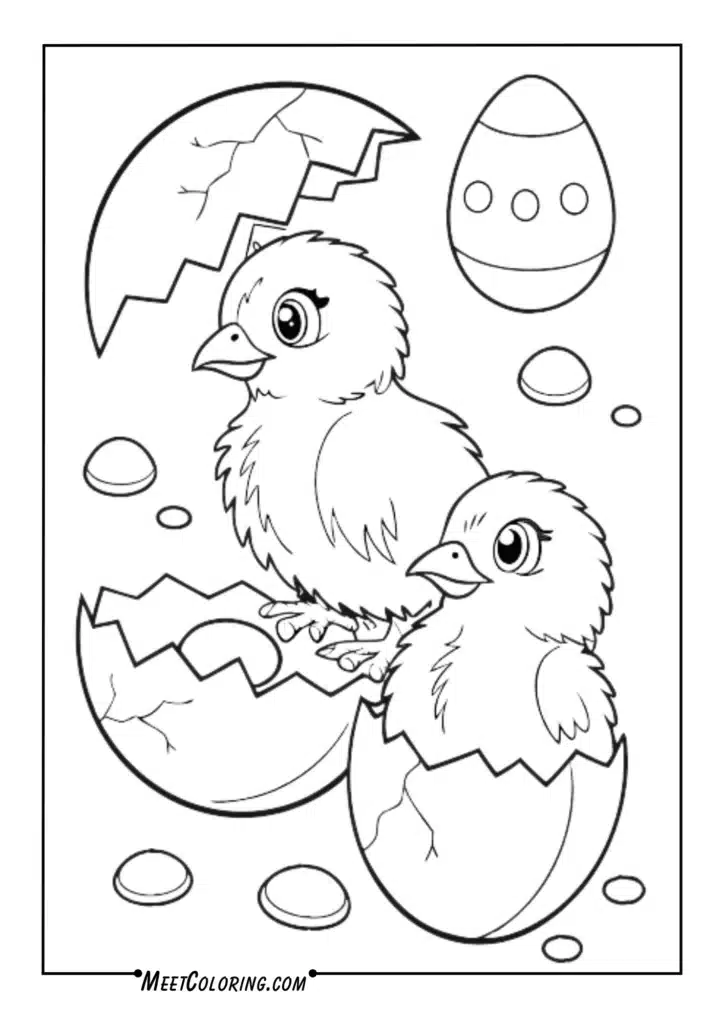 Fluffy chicks cracking out