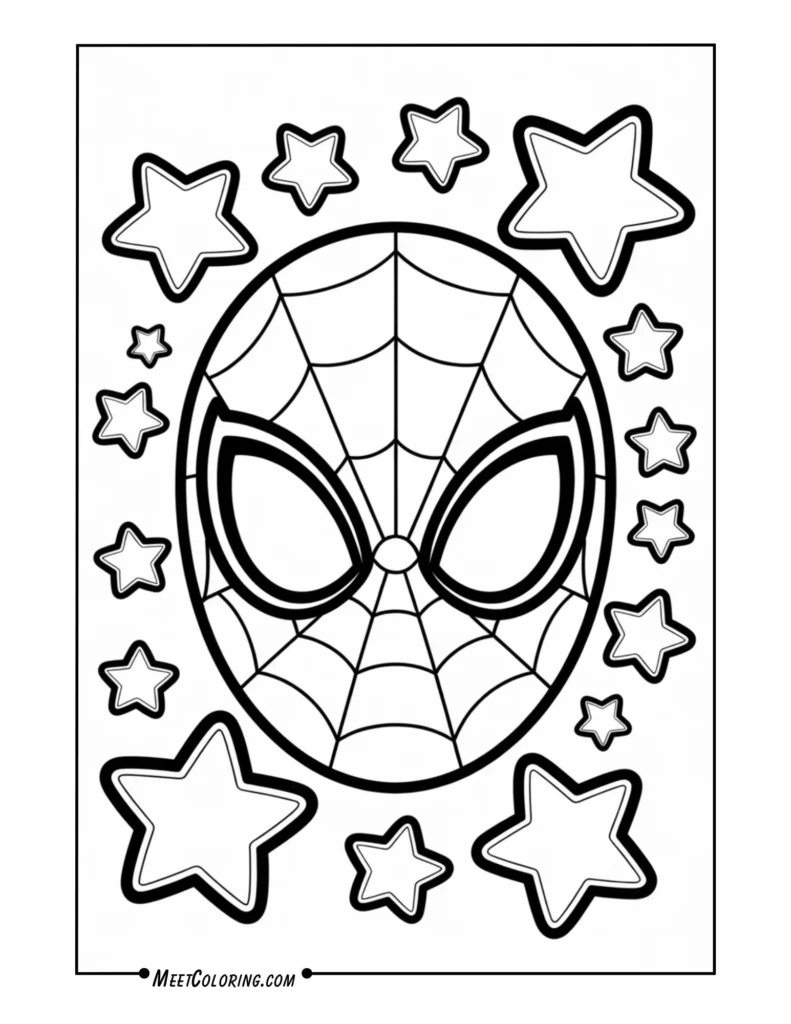 Friendly Spider-Man Face Surrounded by Stars