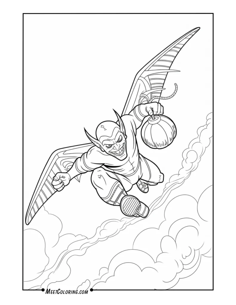 Green Goblin on His Glider Throwing a Pumpkin Bomb