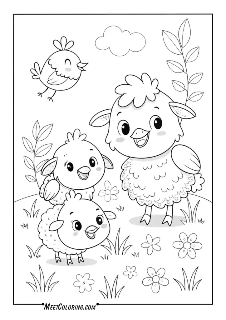 Happy chicks and lambs
