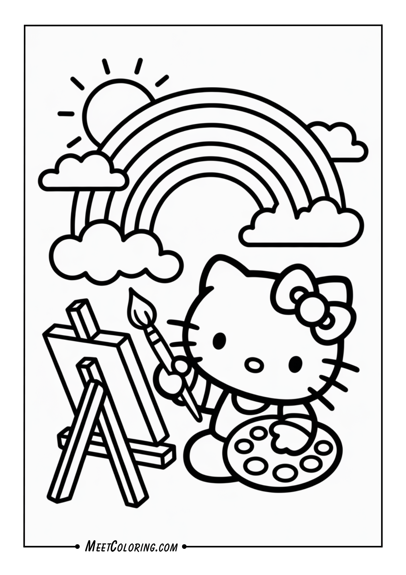 Hello Kitty holding a paintbrush and palette