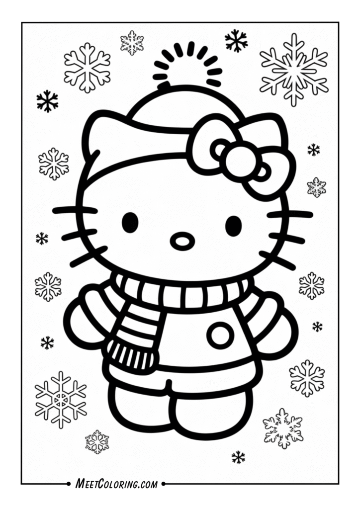 Hello Kitty in a cozy winter outfit