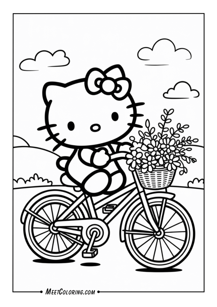 Hello Kitty riding a cute bicycle