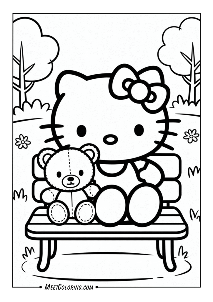 Hello Kitty sitting with a small teddy bear
