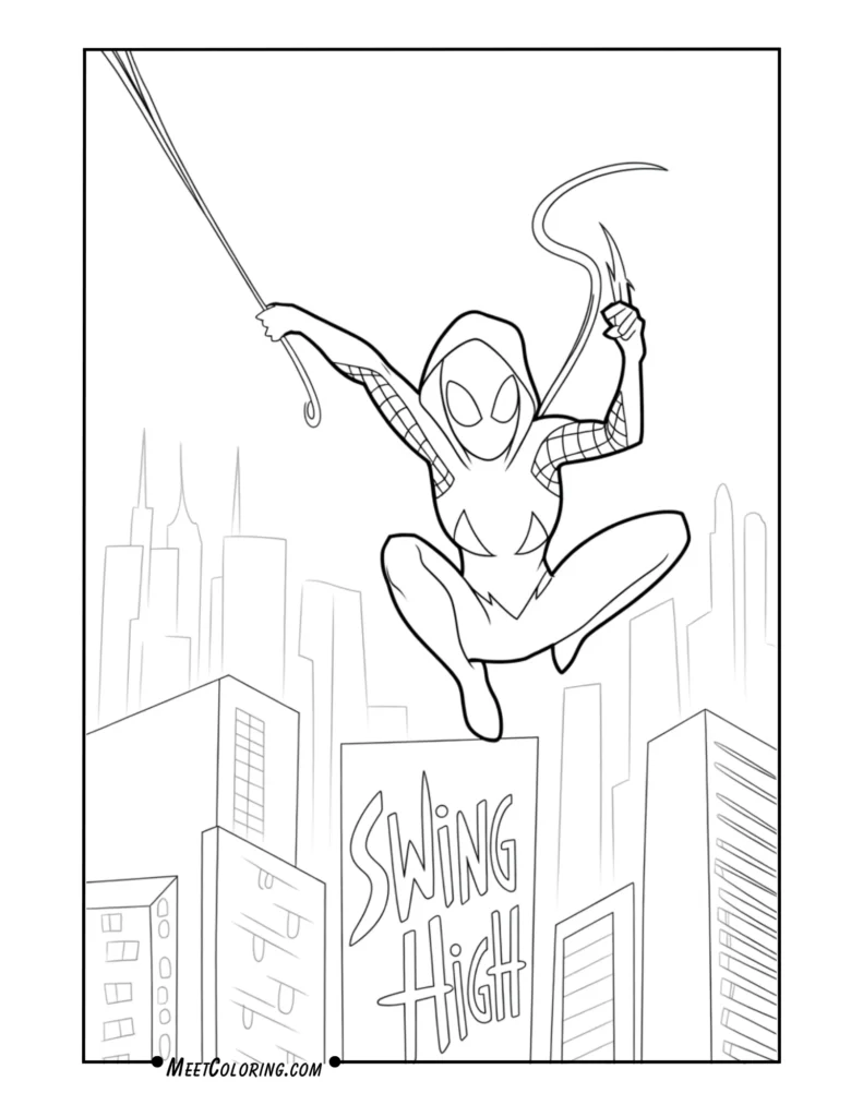 Spider-Gwen Upside Down Swinging with Hood Up