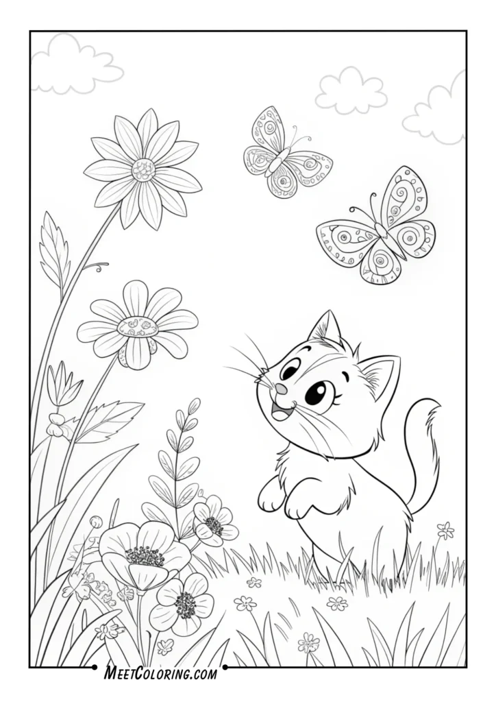 Spring Cat with Butterflies