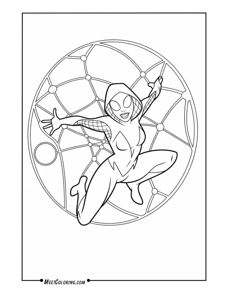 Stylized Abstract Spider-Gwen with Web Background