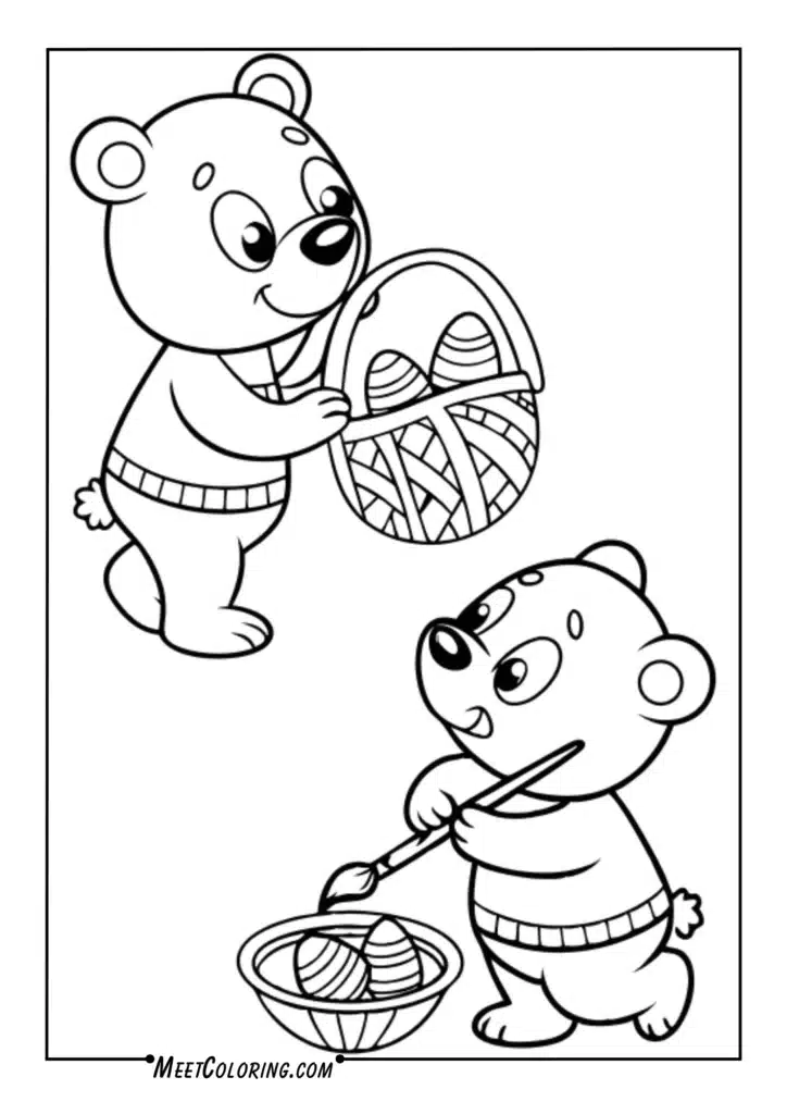 Teddy bears decorating eggs